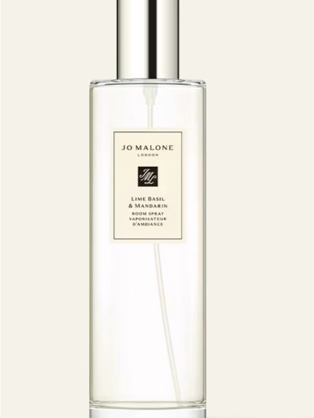 Jo Malone Lime Basil & Mandarin Room Spray in Clear Bottle with Silver Cap